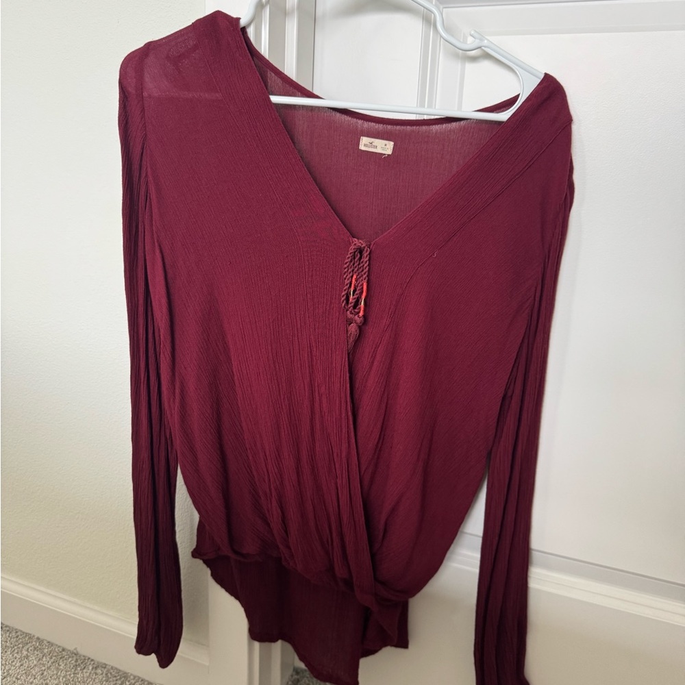 Hollister Deep Red V-Neck Blouse